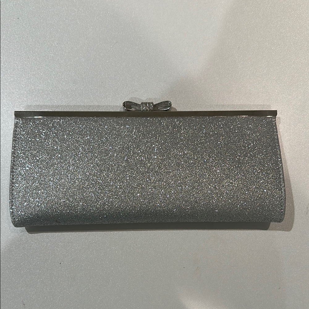 INC International Concepts Silver Clutch with Glitter Finish